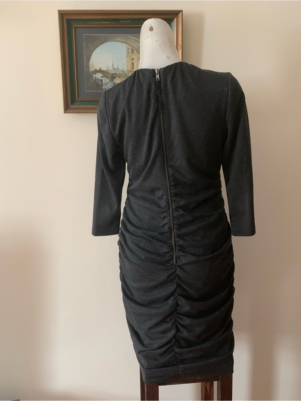 Taylor Charcoal Ruched Body-con 3/4 Sleeve Dress